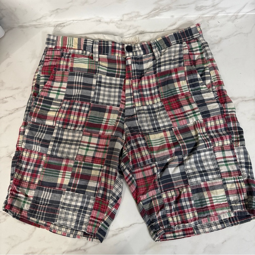 J CREW Madras Patchwork Field Shorts Men 30 32” Multicolor Plaid Chinos Prep